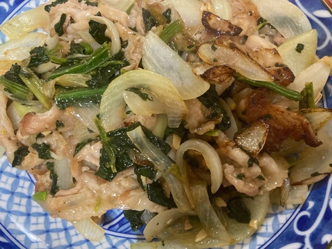豚こま玉ねぎほうれん草のマヨポン焼き